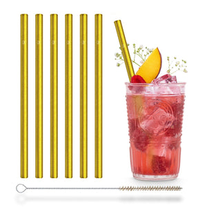 Pink glass straws 6x 8 inch (20 cm) Straight - NEON