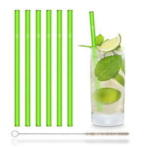 Green Glass Straws 6x 8 inch (20 cm) Straight - NEON