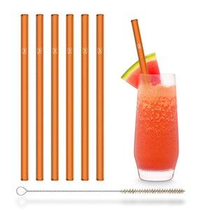 Orange Glass Straws 6x 8 inch (20 cm) Straight - NEON