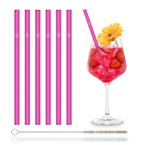 Pink glass straws 6x 8 inch (20 cm) Straight - NEON