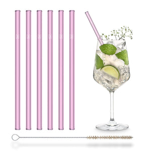 Pink Glass Straws 6x 8 inch (20 cm) Straight