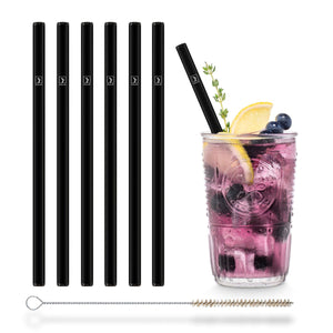 Black Glass Straws 6x 8 inch (20 cm) Straight