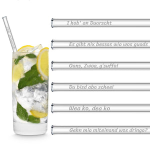 Oans, Zwoa, g'suffa Bayerische Sprüche Gravierte Glasstrohhalmen 6er set Gin Tonic Cocktial