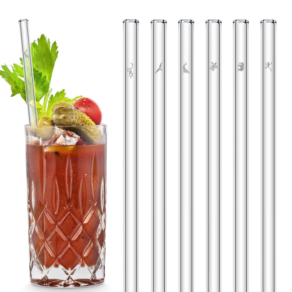 HALM Engraved glass straws with animals - cat, dog, turtle - HALM Straws