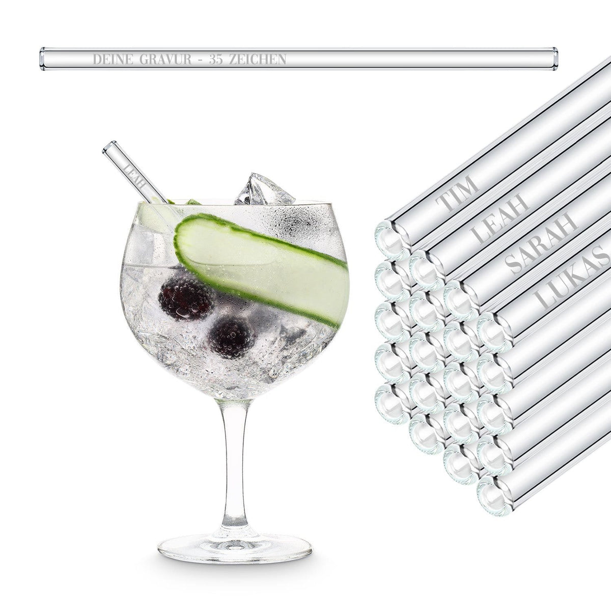 HALM 50x 12 inch (30 cm) glass straws with engraving for bottles from 0.33  - 1 liter - HALM Straws