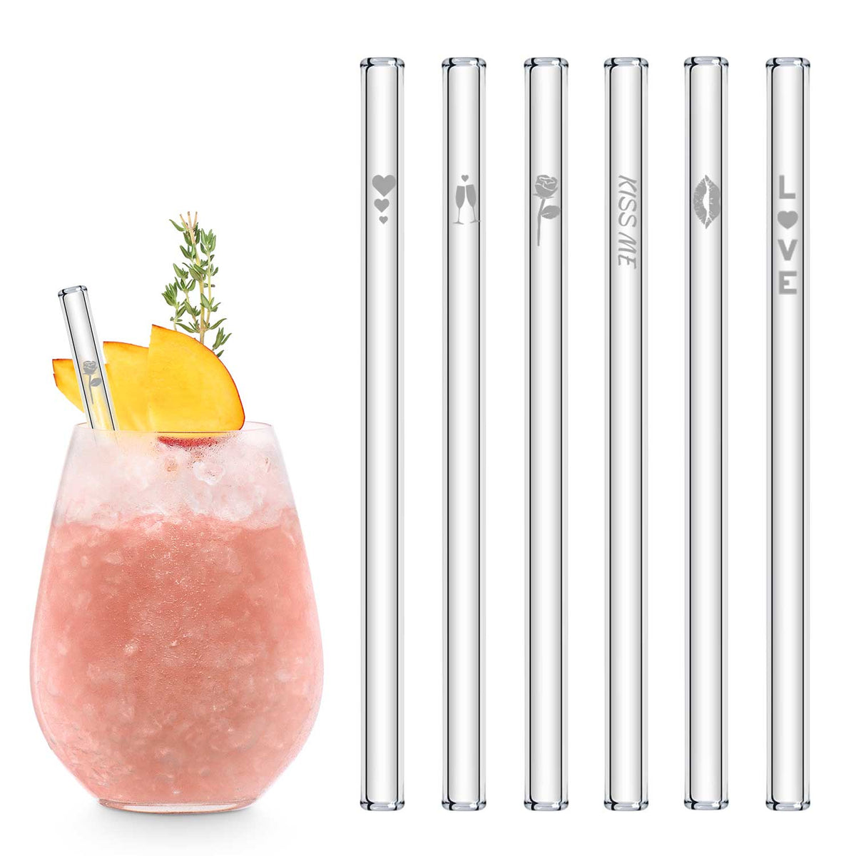 HALM Summer Edition 6x 20cm glass straws with engraving - HALM Straws